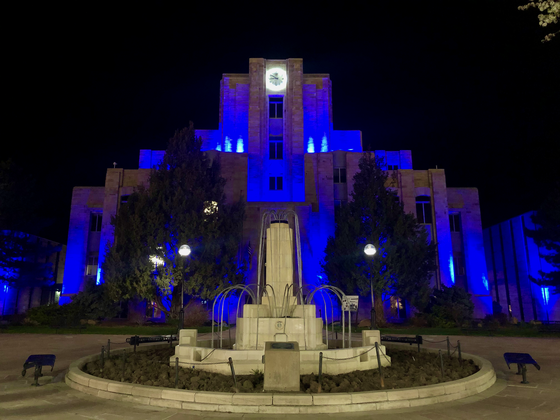 Downtown Boulder County Courthouse lit up in blue in support of healthcare workers #LightItBlue