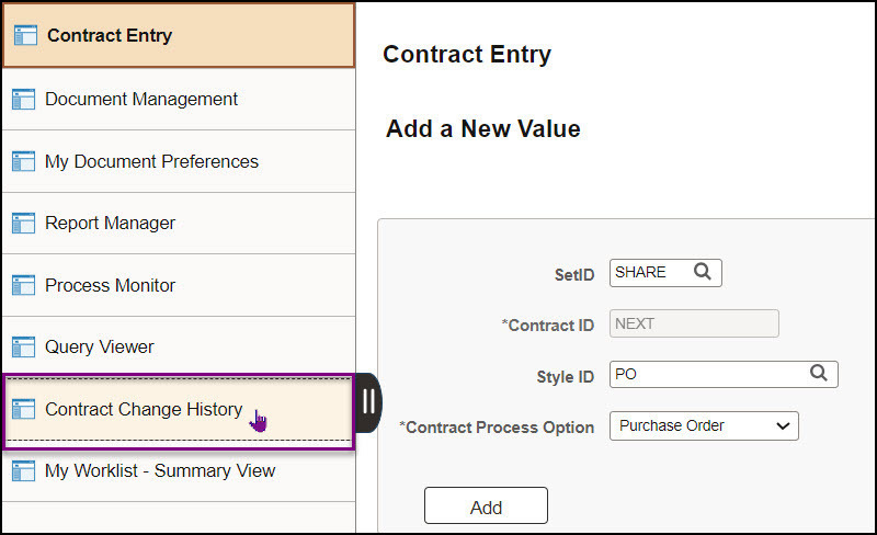 Contract Entry page