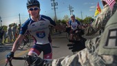 Veteran on a bicycle.